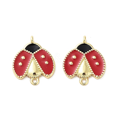 Rack Plating Brass Enamel Ladybug Connector Charms KK-E102-26G-1