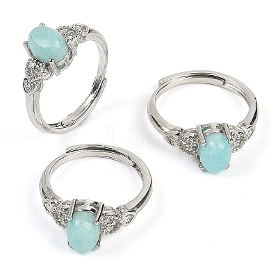 Oval Natural Amazonite Adjustable Rings RJEW-Q819-01P-01-1