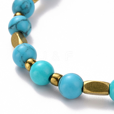5Pcs 5 Style Synthetic Turquoise(Dyed) & Hematite & Glass Sead Beads Stretch Bracelets Set BJEW-JB07670-03-1