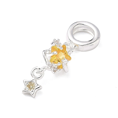 Brass Pave Gold Cubic Zirconia European Dangle Charms KK-K407-37S-01-1
