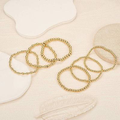 6Pcs Round Brass Beaded Stretch Bracelets for Women BJEW-SW00150-1