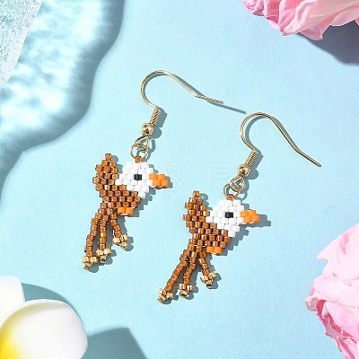 304 Stainless Steel MIYUKI Glass Seed Beads Bird Dangle Earrings EJEW-MZ00555-03-1
