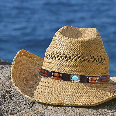 Synthetic Turquoise Oval Beaded Southwestern Cowboy Hat Belt DIY-WH0449-02-1