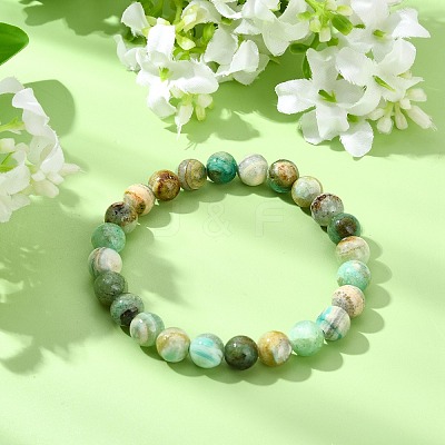 Natural Green Line Jasper Beads Stretch Bracelets for Women Men BJEW-JB13833-1