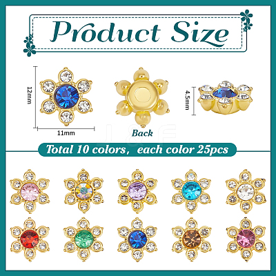 250Pcs 10 Colors Alloy Rhinestone Cabochons FIND-PH0059-67-1