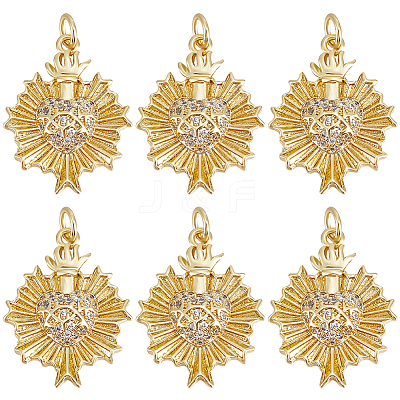 6Pcs Rack Plating Brass Micro Pave Cubic Zirconia Pendants KK-BBC0009-57-1