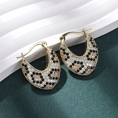 Brass Micro Pave Cubic Zirconia V-Shaped Hoop Earrings EJEW-H165-06G-1