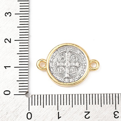 Brass Flat Round with Saint Benedict Links Connector Charms KK-K408-01G-1