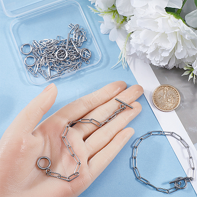 15Pcs 304 Stainless Steel Paperclip Chain Bracelets Set BJEW-SC0001-23-1