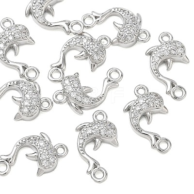 SHEGRACE Brass Micro Pave Clear Cubic Zirconia Dolphin Links Connector Charms XGRQ3K419-568P-1