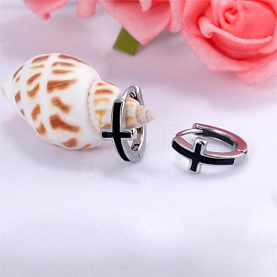 316 Stainless Steel Cross Hoop Earrings for Men Women EJEW-SZ0001-98-1