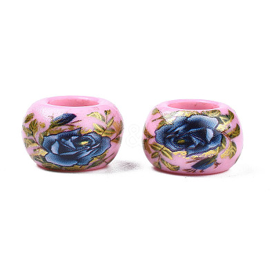 Flower Printed Opaque Acrylic Rondelle Beads SACR-S305-27-B01-1
