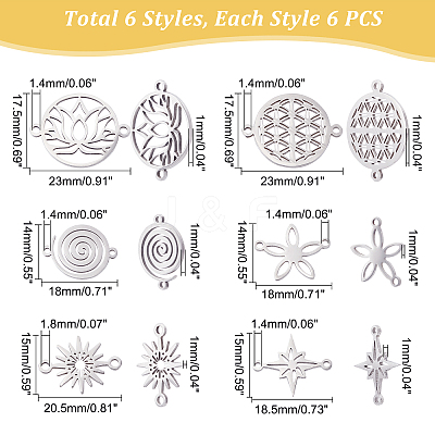 36Pcs 6 Style 201 Stainless Steel Links Connectors STAS-DC0005-54-1