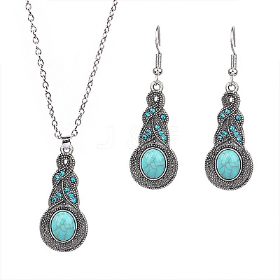 Synthetic Turquoise Pendant Necklaces & Dangle Earrings Sets WGE96E9-01-1