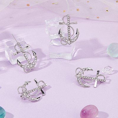 6Pcs Anchor Alloy Rhinestone Lapel Pins for Backpack Clothes JEWB-FH0002-73P-1