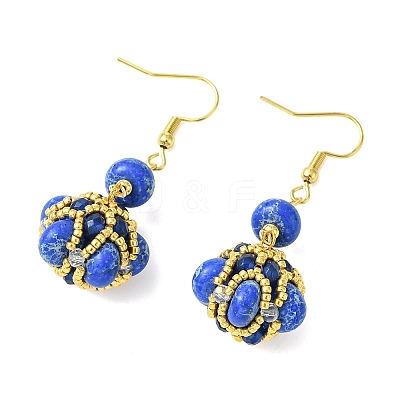 Glass Seed Bead and Synthetic Imperial Jasper Dangle Earrings EJEW-MZ00743-1