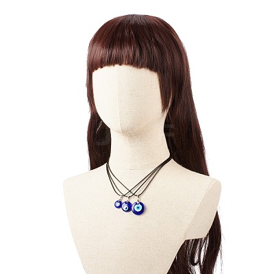 3Pcs 3 Size Lampwork Evil Eye Pendant Necklaces Set with Waxed Cords for Women NJEW-JN03954-1