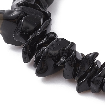 Natural Obsidian Chips Beaded Bracelet X-BJEW-JB09686-04-1