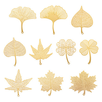 20Pcs 10 Styles Brass Filigree Big Pendants KKC-TA0001-03-1