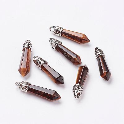 Natural Tiger Eye Pointed Pendants G-P309-01-1