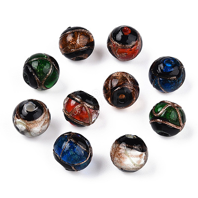 Handmade Gold Sand Lampwork Beads LAMP-T019-10mm-06-1