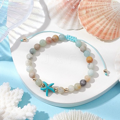 Natural Flower Amazonite Round Beaded Braided Bead Bracelets BJEW-JB10692-03-1