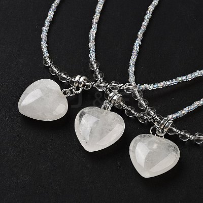 Natural Quartz Crystal Rock Crystal Heart Pendant Necklaces NJEW-G143-02I-1
