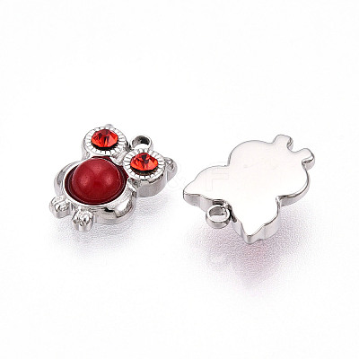 Natural Red Jasper and Ruby Rhinestone Owl Charms STAS-T064-66P-1