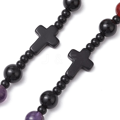 Gemstone Chakra Cross Pendant Rosary Bead Necklaces for Women NJEW-TA00176-1
