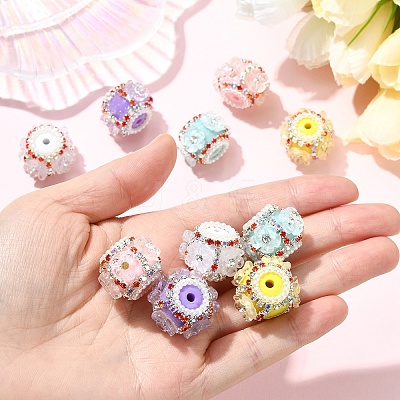 10Pcs 5 Colors Flower Style Resin Rhinestone Beads CLAY-YW0002-73-1