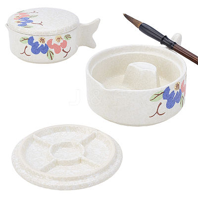 Fish Shape Ceramics Ink Plate with Handle DJEW-WH0027-05B-1