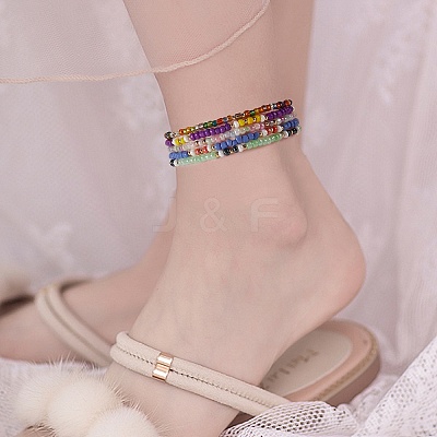 Candy Color Glass Seed Beads Stretch Anklets Set for Girl Women AJEW-SW00003-1