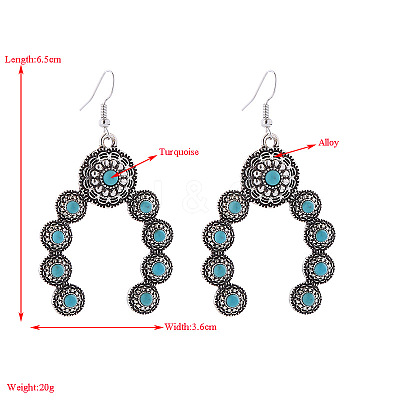 Alloy Synthetic Turquoise Arch Dangle Earrings FS-WG5C75B-02-1