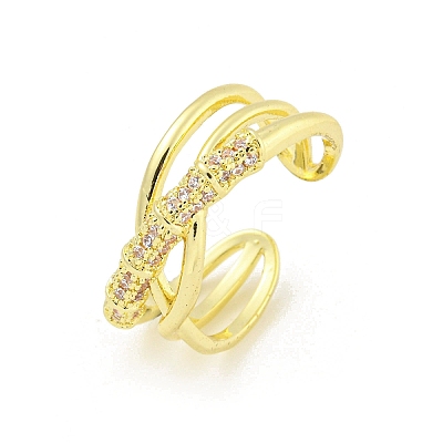 Cross Brass Micro Pave Clear Cubic Zirconia Open Cuff Rings RJEW-G309-40G-1