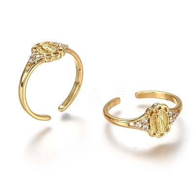 Brass Micro Pave Clear Cubic Zirconia Cuff Rings RJEW-C100-08G-1