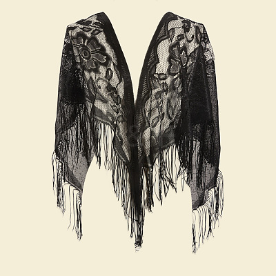 Lace Flower Detachable Polyester Shawl AJEW-WH20072-43C-1