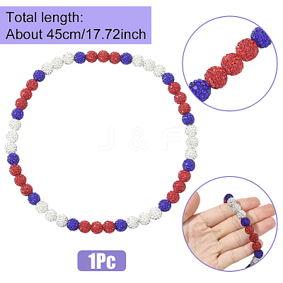 1Pc Polymer Clay Rhinestone Round Beaded Stretch Necklaces NJEW-SP0001-14D-1