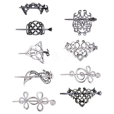 9Pcs 9 Styles Retro Alloy Hair Sticks OHAR-GA0001-14-1