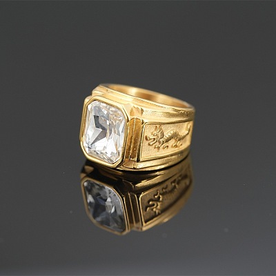 304 Stainless Steel with Cubic Zirconia Dragon Pattern Finger Rings for Men FS-WGD623F-19-1