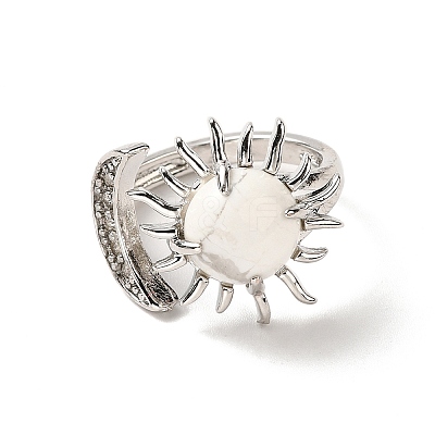 Natural Howlite Sun & Moon Open Cuff Rings RJEW-K241-01P-05-1