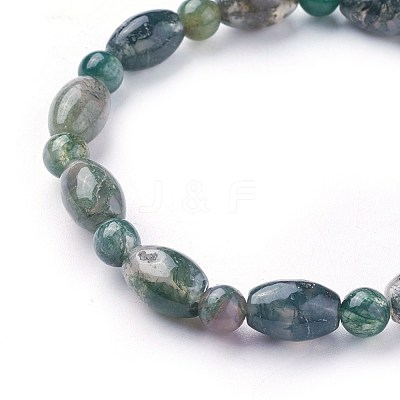 Natural Moss Agate Beads Stretch Bracelets BJEW-F380-03-1