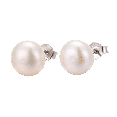 Anti-Tarnish Pearl Ball Stud Earrings EJEW-Q701-01B-1