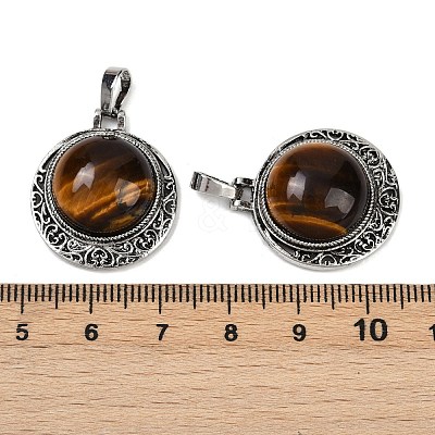Natural Tiger Eye Half Round Pendants PALLOY-R159-01AS-11-1