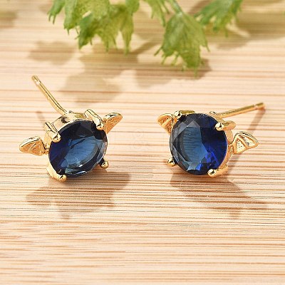 Bat Brass Glass Stud Earrings for Women EJEW-G428-15G-1