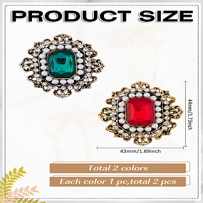 2Pcs 2 Colors Baroco Style Alloy Rhinestone Safety Pin Brooches JEWB-LP0001-09-1