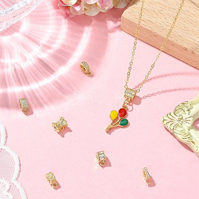 7Pcs 7 Styles Brass Micro Pave Cubic Zirconia Tube Bails KK-CJ0004-47G-1