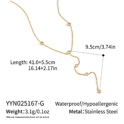 European 304 Stainless Steel Pave Clear Cubic zirconia Flat Round Tassel Y Necklaces AL6614-1-1