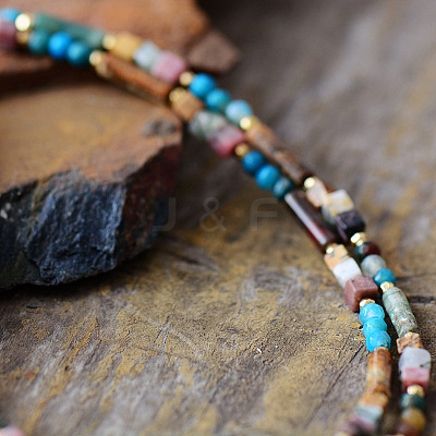 Bohemian Natural Mixed Stone & Glass Seed Beads Double-Layer Beaded French Necklaces for Women FS-WGCD50A-01-1