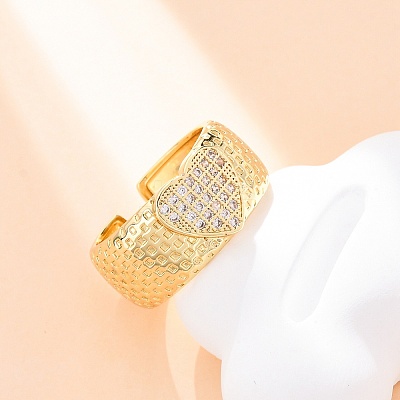 Brass Micro Pave Clear Cubic Zirconia Cuff Rings RJEW-U047-18G-1