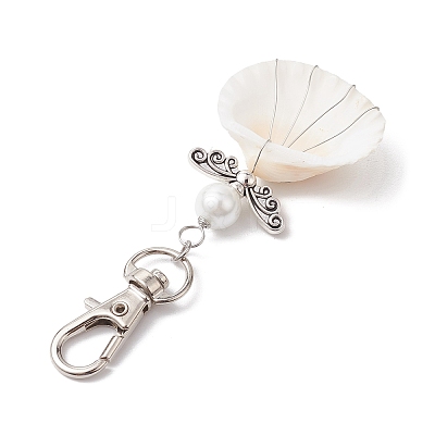 Angel Alloy & Wire Wrapped Natural Shell Pendant Decorations HJEW-JM02017-04-1